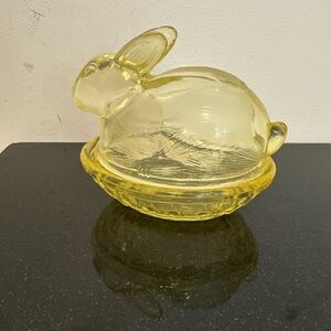 Vintage Yellow Glass Bunny covered Dish